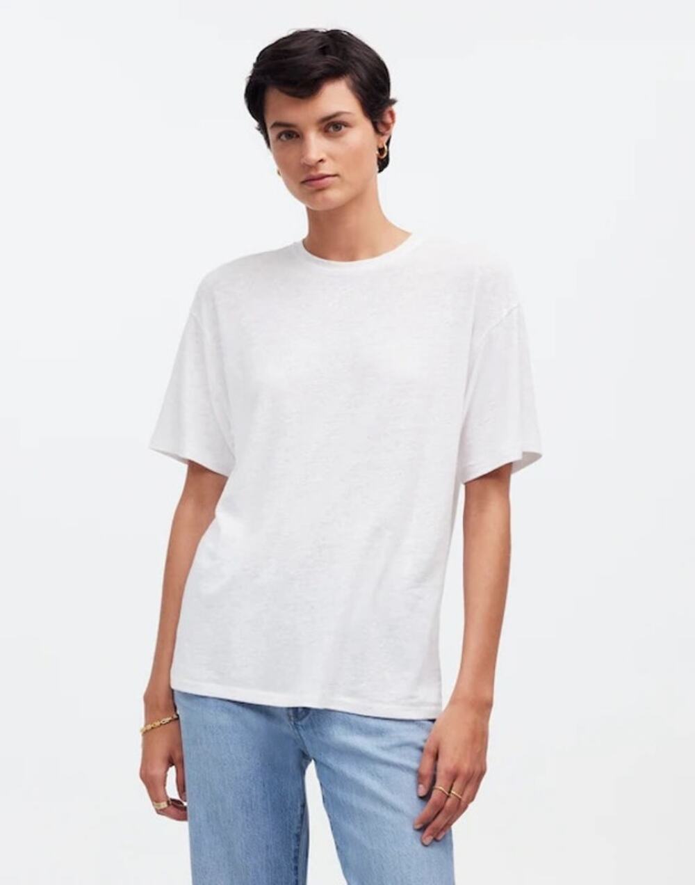 Madewell Linen-Blend Crewneck Oversized Tee in Eyelet White Size Small
